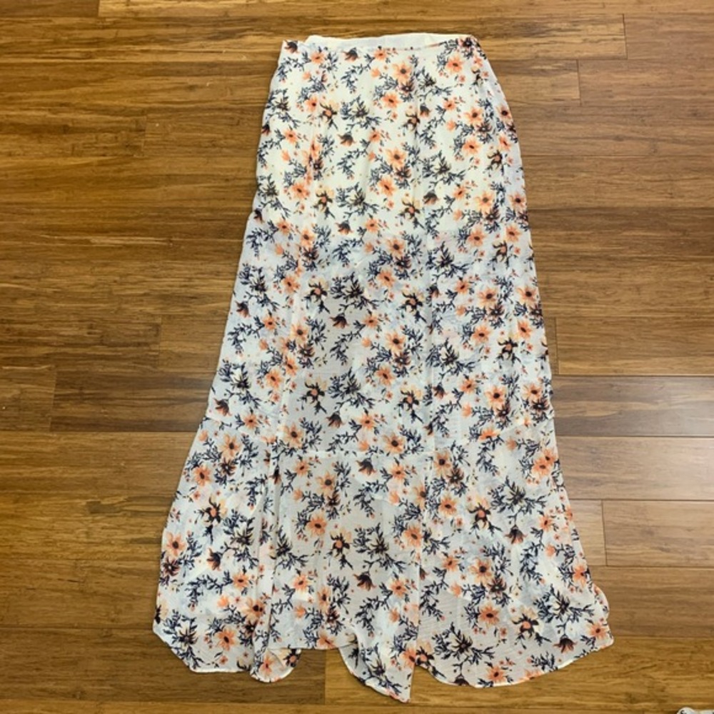 Free People Floral Maxi Skirt Womens Size 2 Ivory Wrap Ruffle‎ Hem Lightweight - Picture 4 of 10